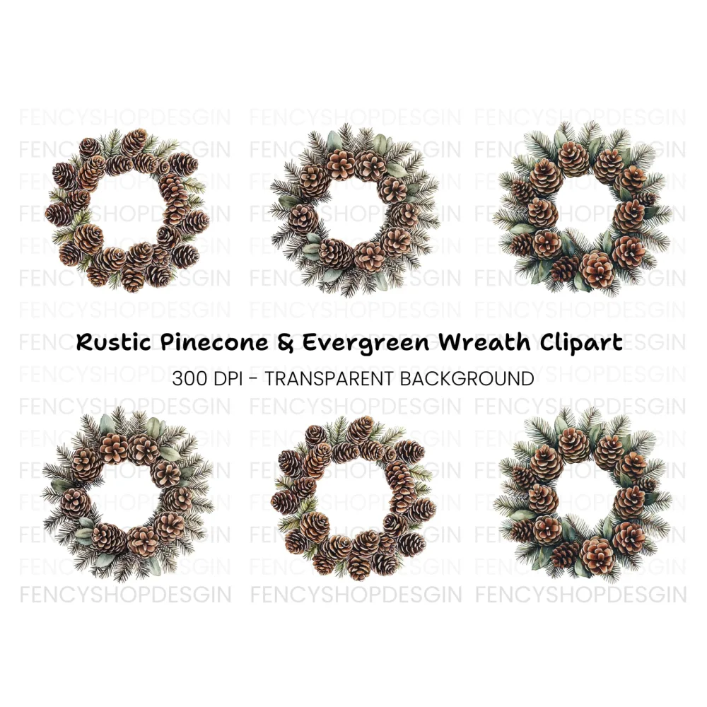 Rustic Pinecone Leaf Wreath Clipart Bundle