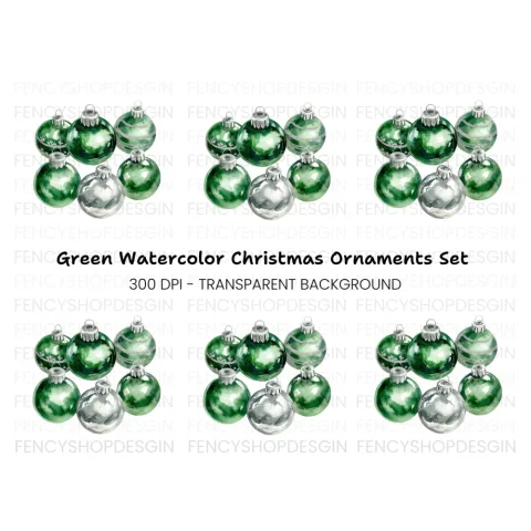 Green and Silver Christmas Baubles Clipart Bundle