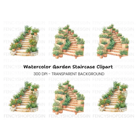 Garden Staircase Clipart Bundle