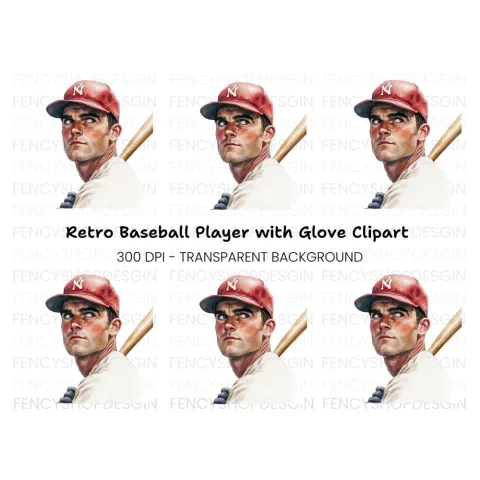 Vintage Baseball Player Clipart Bundle