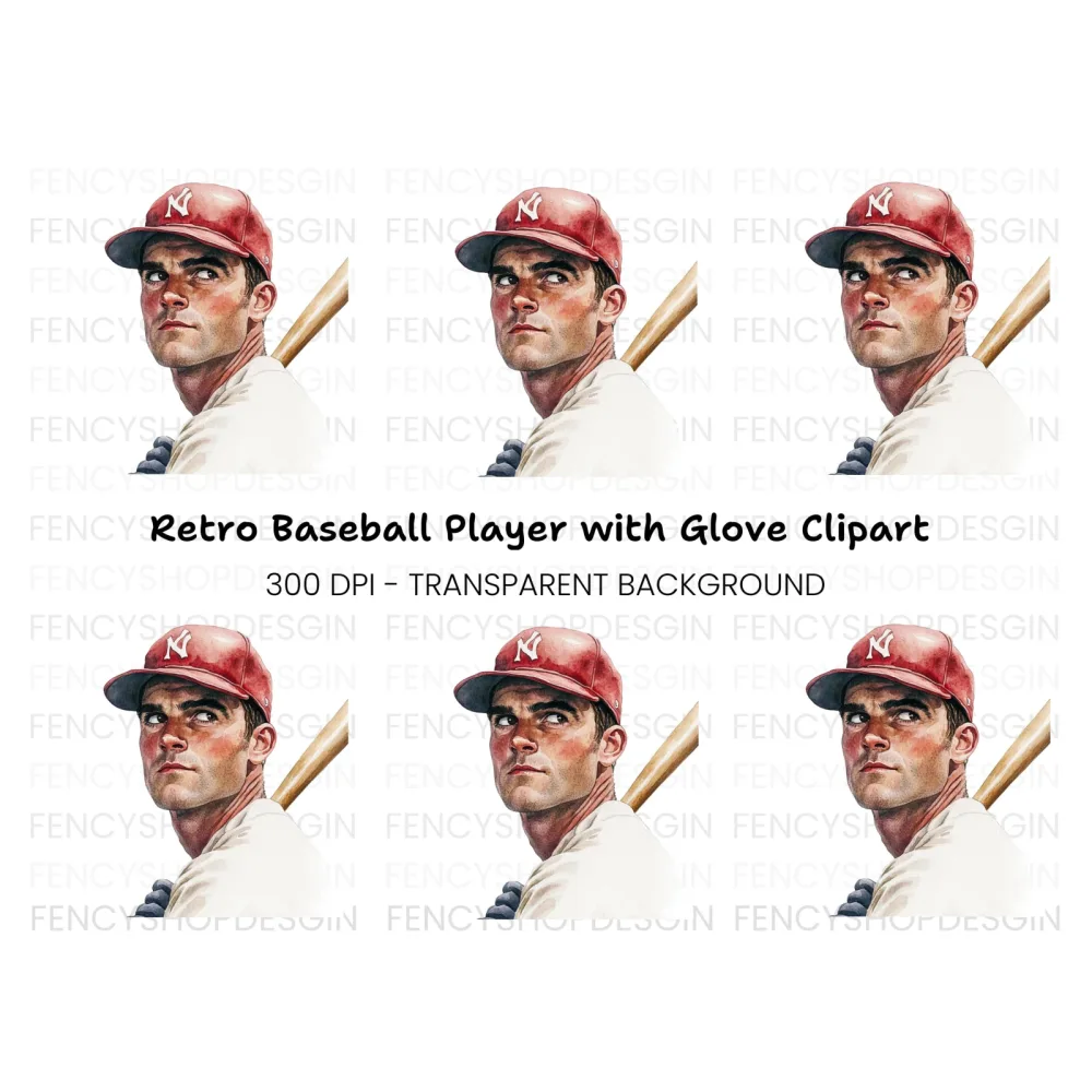 Vintage Baseball Player Clipart Bundle