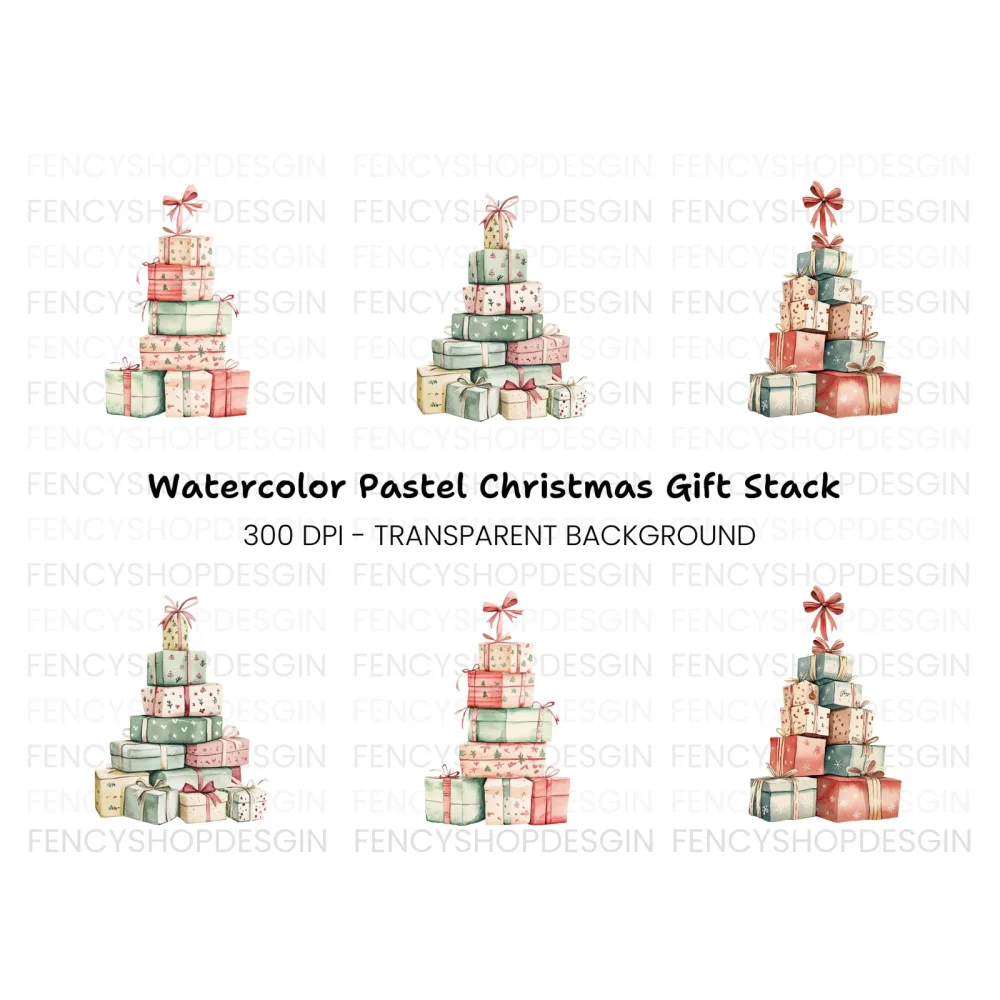 Stacked Christmas Presents Clipart Bundle
