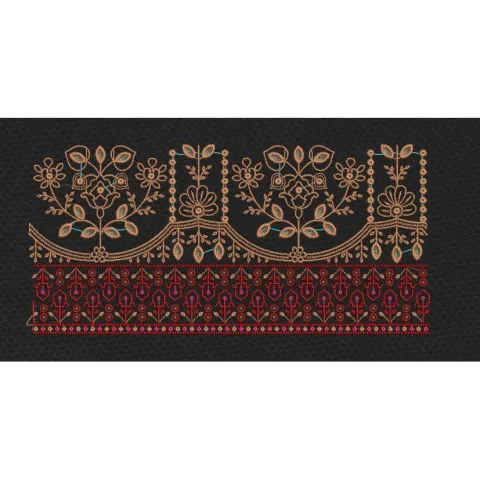 Floral Vine Double Border Black & Copper Red Embroidery Design