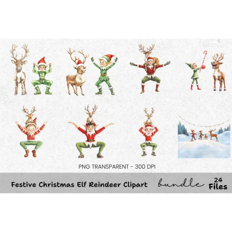 Christmas Elves and Reindeer Clipart Bundle