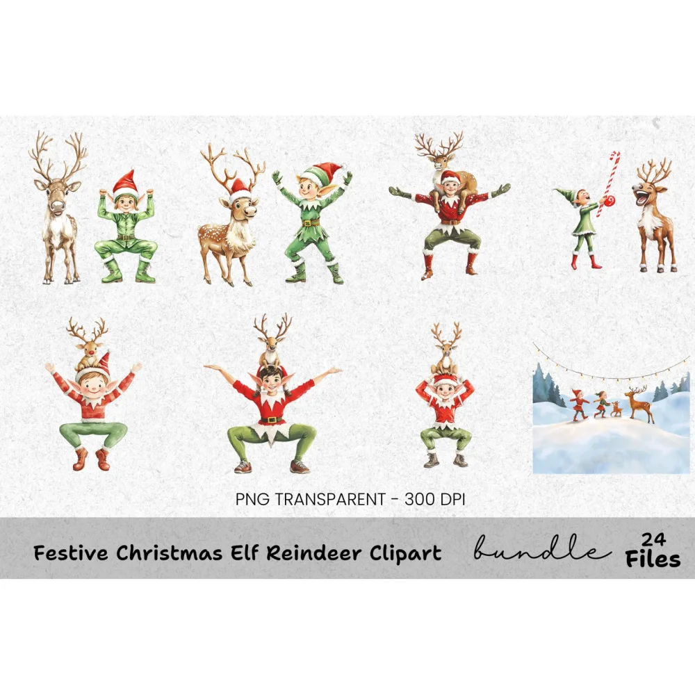 Christmas Elves and Reindeer Clipart Bundle