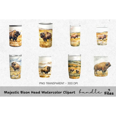 Majestic Bison Head Clipart Bundle
