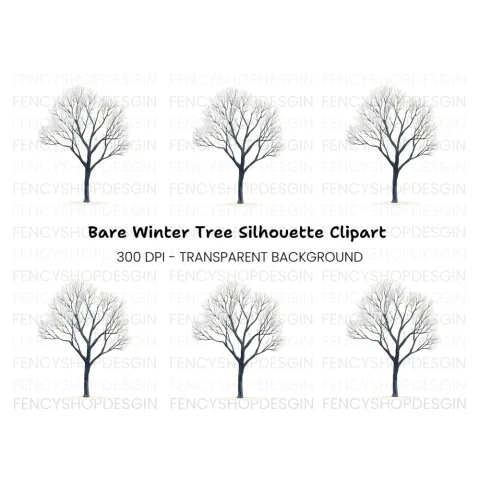 Winter Tree with Snow Clipart Bundle