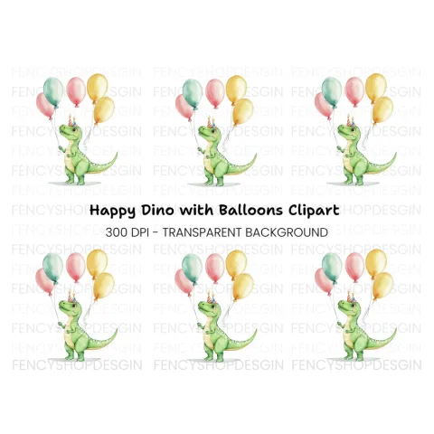 Cute Dinosaur Birthday Balloons Clipart Bundle