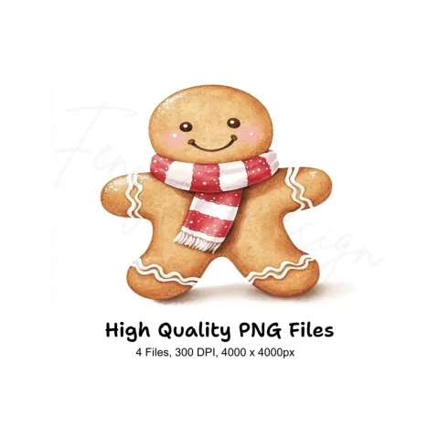Cute Gingerbread Man with Scarf Clipart Bundle