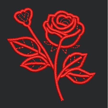 Red Rose With Leaf Embroidery Design