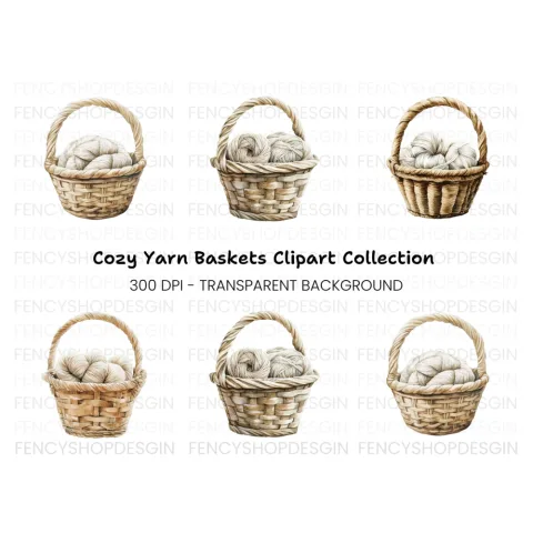 Yarn Baskets Clipart Bundle