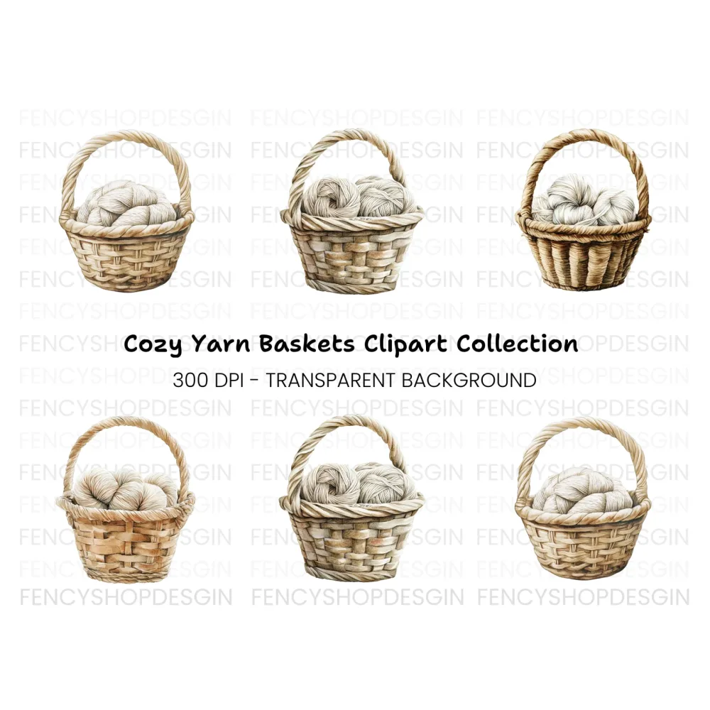 Yarn Baskets Clipart Bundle