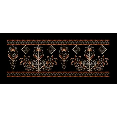 Black Bronze Lily Leaf Panel Border Black & Copper Bronze Embroidery Design
