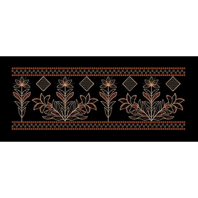 Black Bronze Lily Leaf Panel Border Black & Copper Bronze Embroidery Design