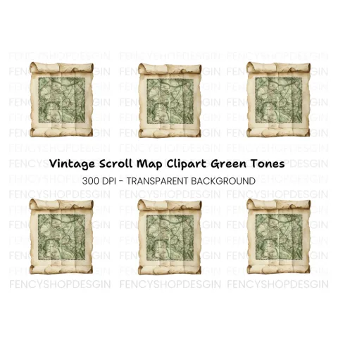 Vintage Rolled Map Clipart Bundle