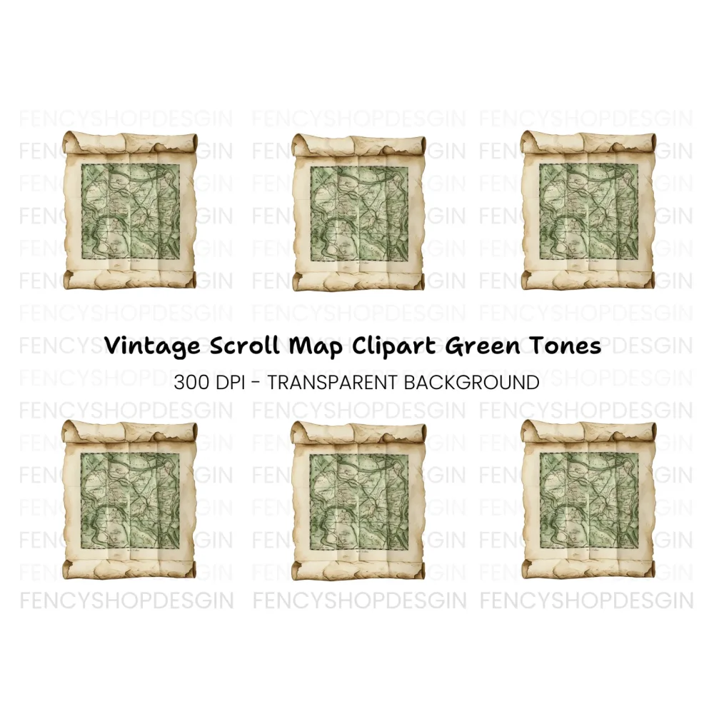 Vintage Rolled Map Clipart Bundle