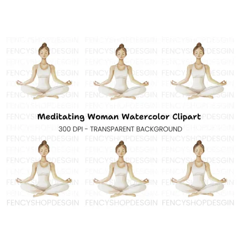 Meditating Woman Yoga Pose Clipart Bundle