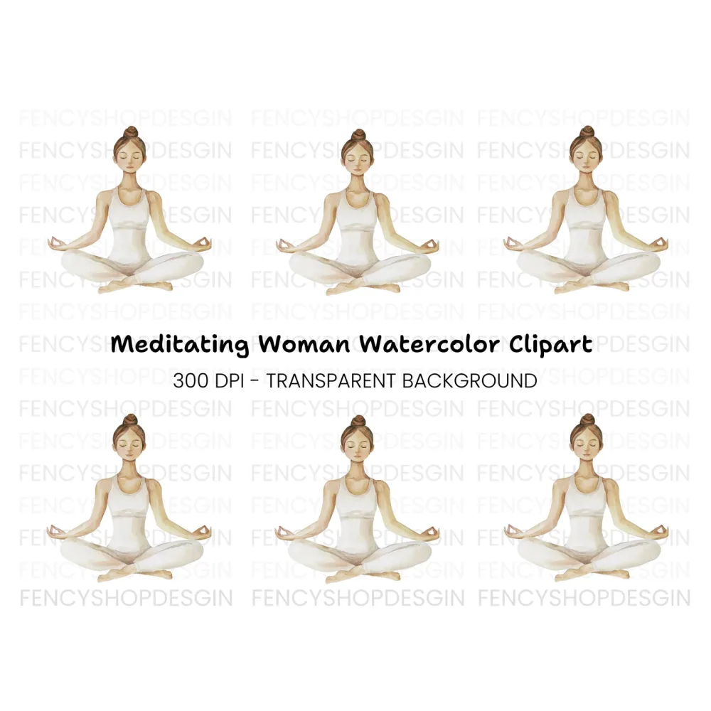 Meditating Woman Yoga Pose Clipart Bundle