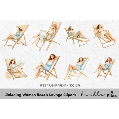 Relaxing Women Beach Lounge Clipart Bundle