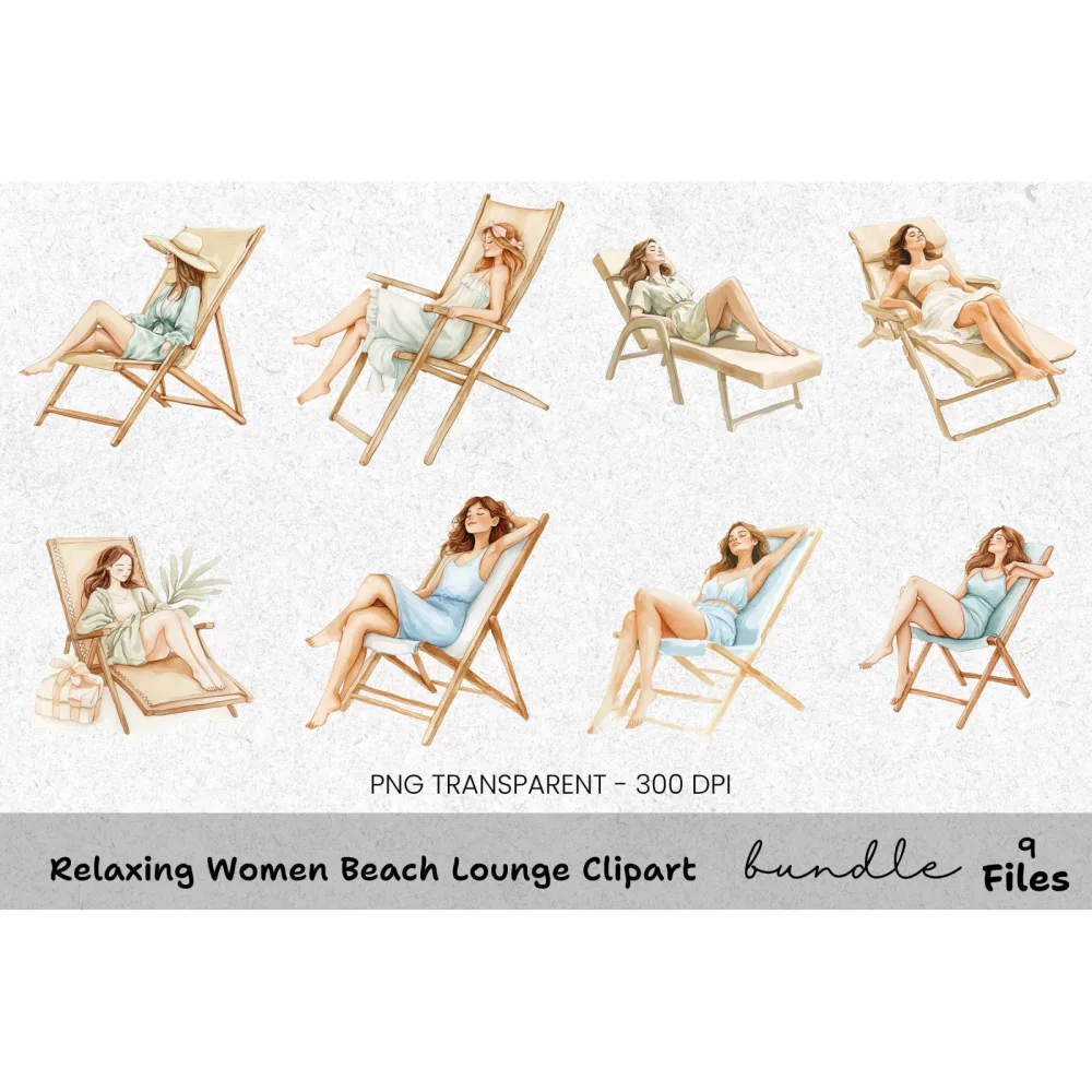 Relaxing Women Beach Lounge Clipart Bundle