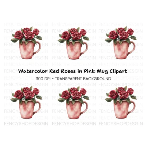 Red Roses in Pink Clipart Bundle