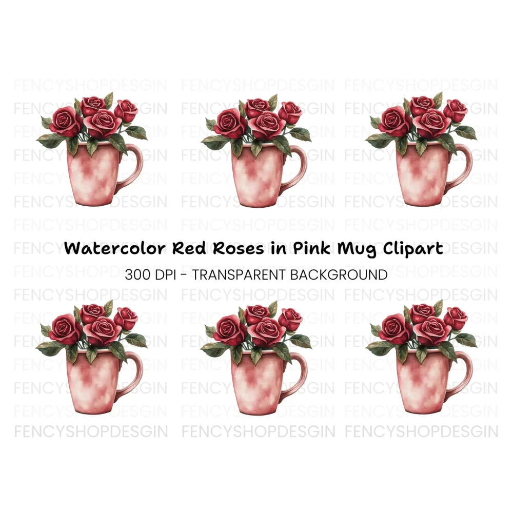 Red Roses in Pink Clipart Bundle