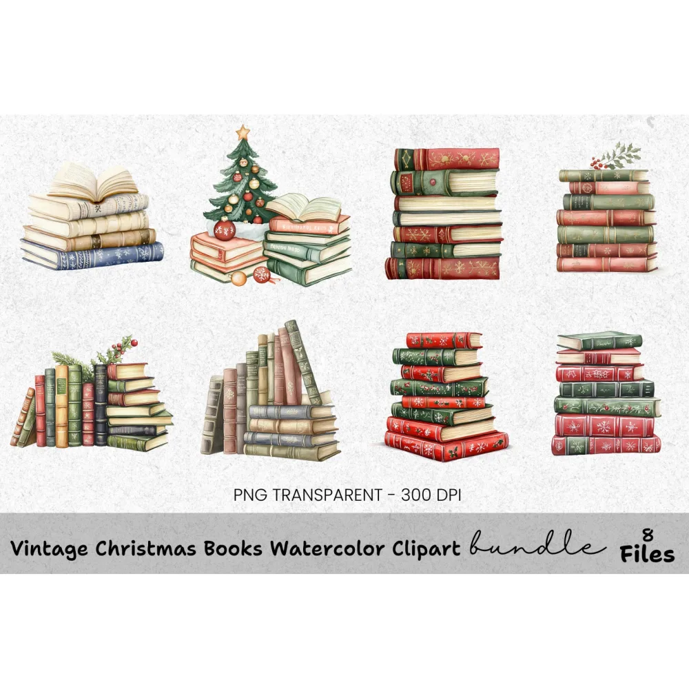 Vintage Christmas Books Clipart Bundle