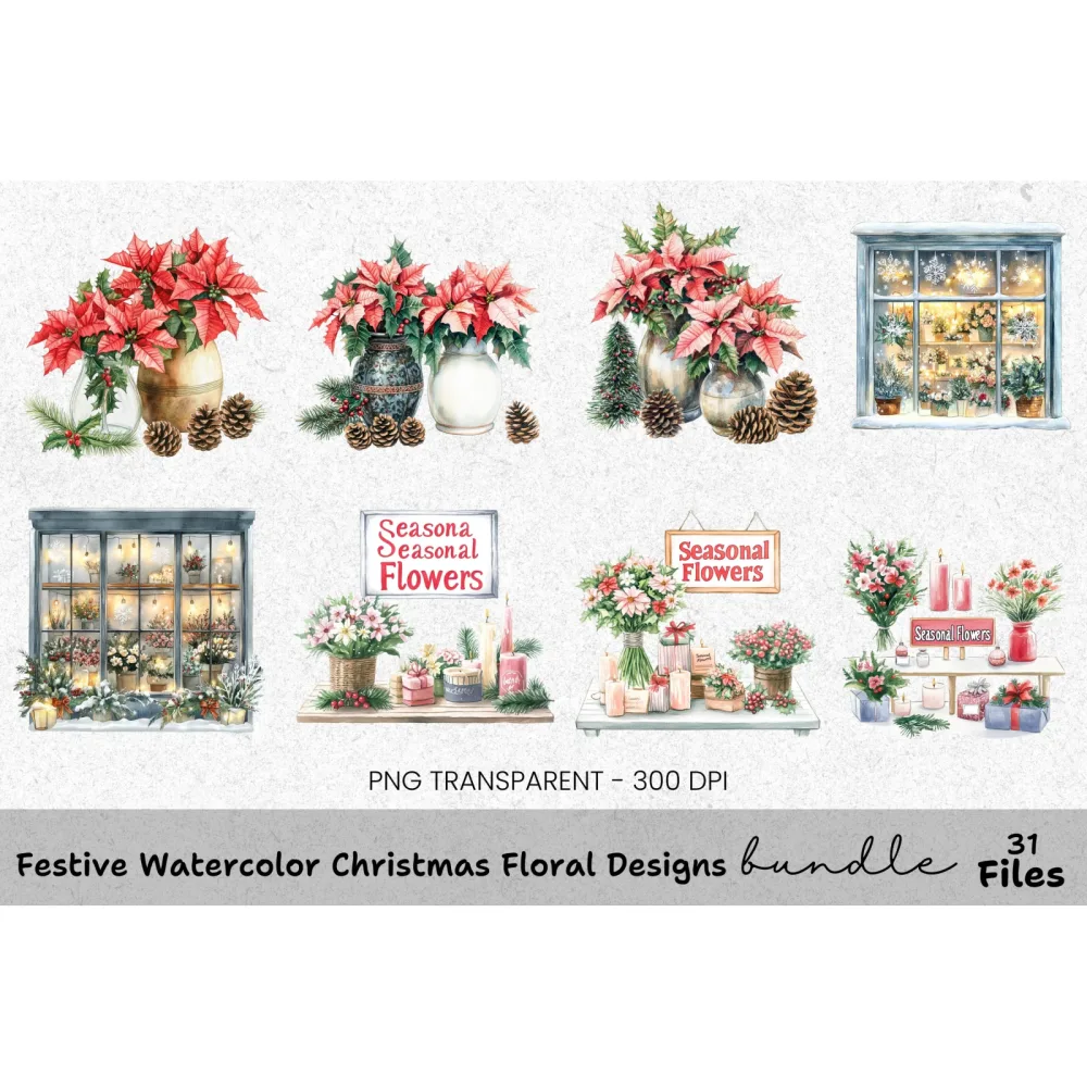 Christmas Flower Shop Clipart Bundle
