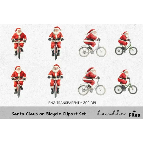 Santa Claus on Bicycle Clipart Bundle