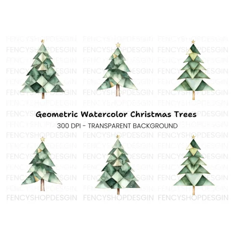 Geometric Christmas Trees Clipart Bundle