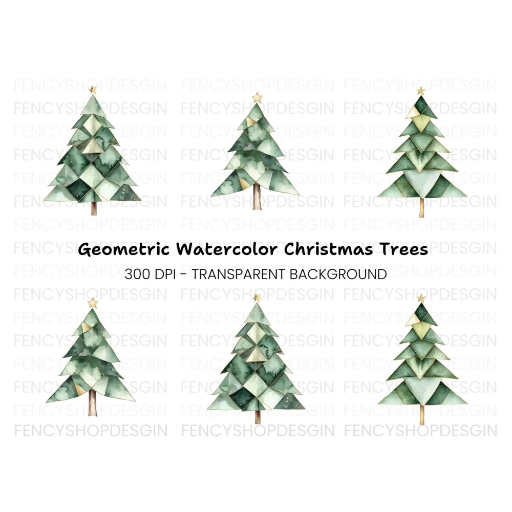 Geometric Christmas Trees Clipart Bundle