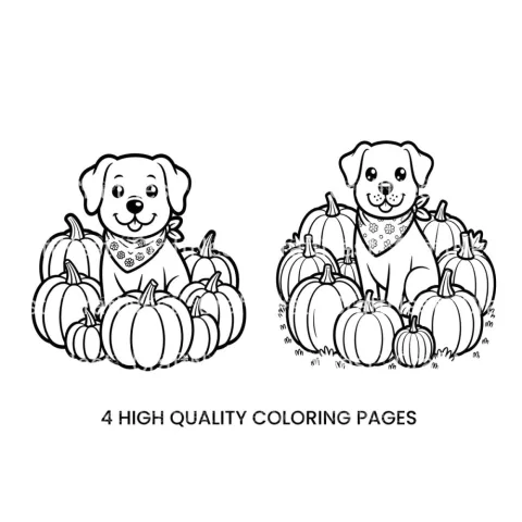 Cute Puppy and Pumpkins Coloring Books