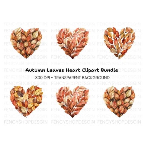 Autumn Leaves Heart Clipart Bundle