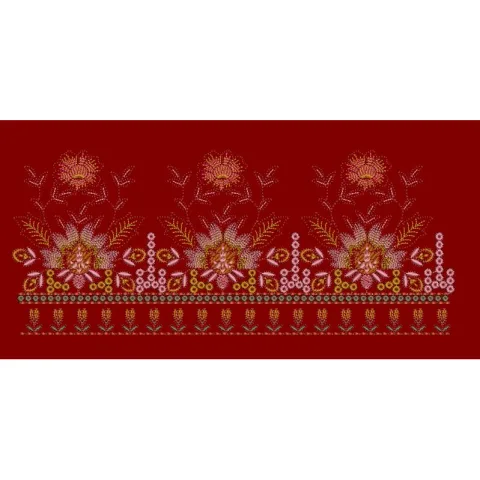 Tiered Lotus and Marigold Border Embroidery Design