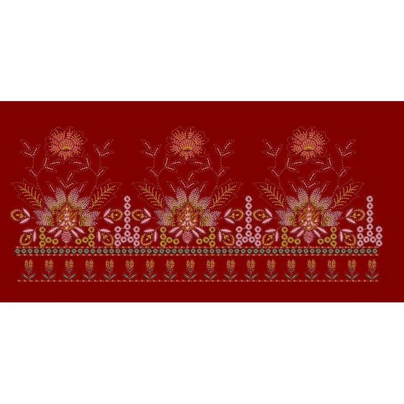 Tiered Lotus and Marigold Border Embroidery Design