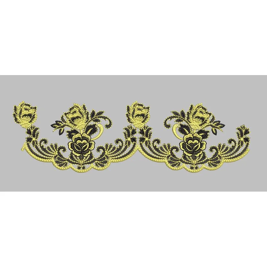 Floral Motif Gold and Black Decorative Border Embroidery Design