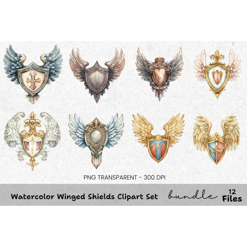 Winged Shields Clipart Bundle