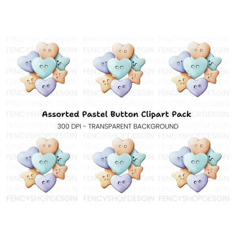 Cute Pastel Heart and Star Buttons Clipart Bundle