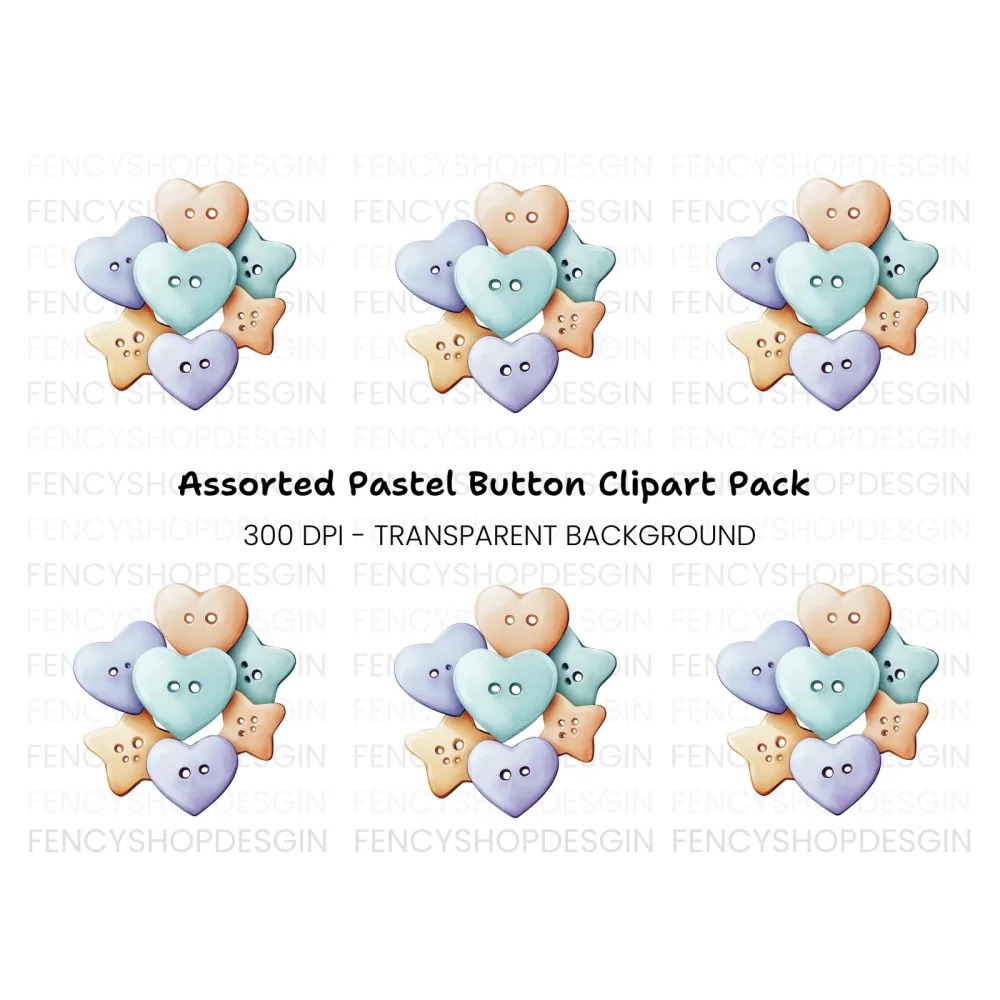 Cute Pastel Heart and Star Buttons Clipart Bundle