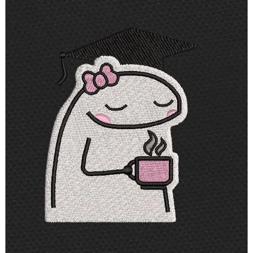 Grad Coffee Pink Bow Embroidery Design