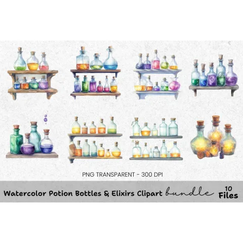 Potion Bottles Elixirs Clipart Bundle