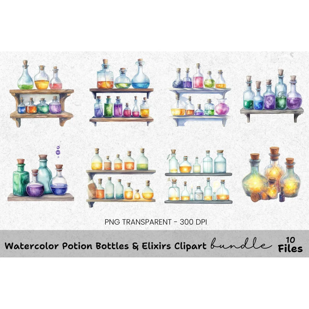 Potion Bottles Elixirs Clipart Bundle