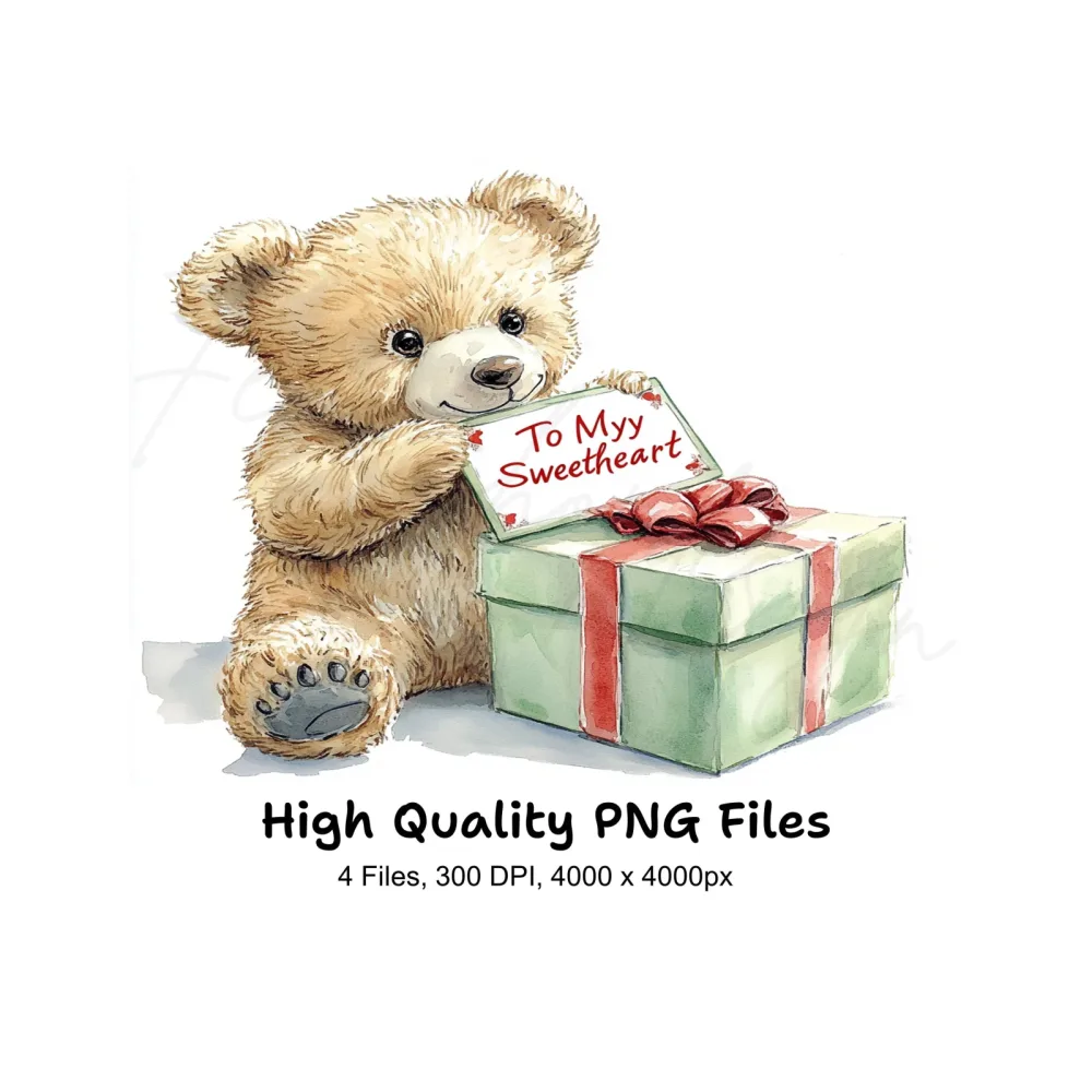 Sweetheart Teddy Bear Gift Clipart Bundle