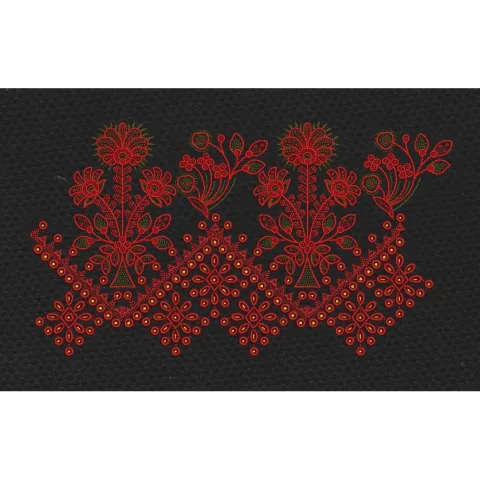Black Crimson Wildflower Bouquet Hem Border Black & Deep Red Embroidery Design
