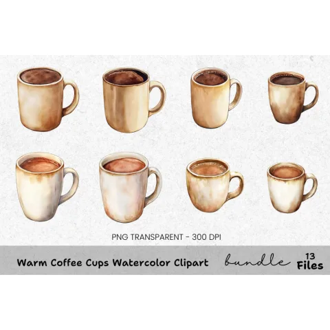 Warm Coffee Cups Clipart Bundle