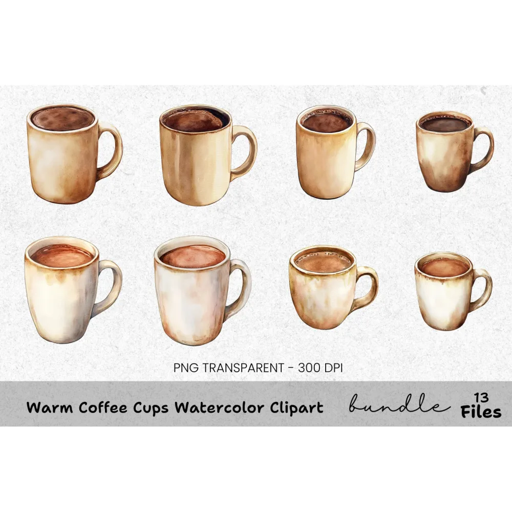 Warm Coffee Cups Clipart Bundle