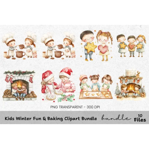 Christmas Kids Baking Clipart Bundle