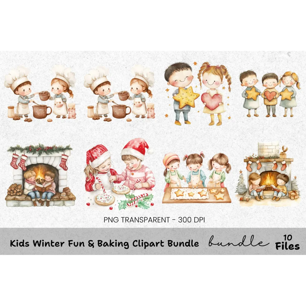 Christmas Kids Baking Clipart Bundle