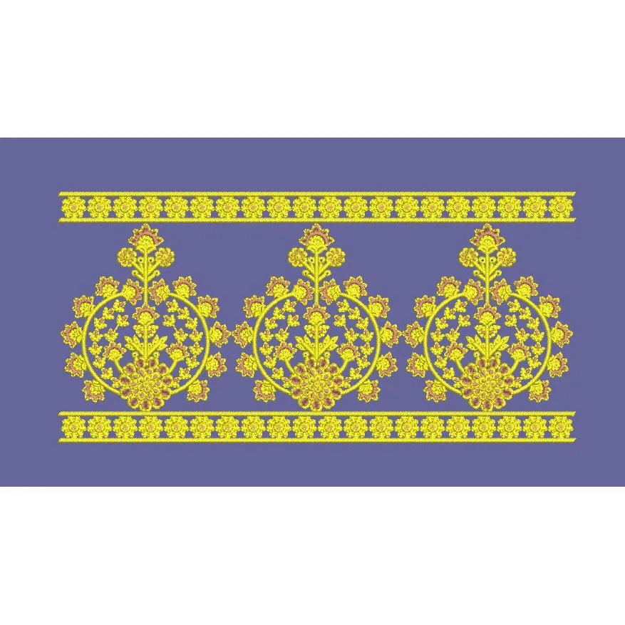 Floral Mandala Ornate Gold Decorative Border Embroidery Design