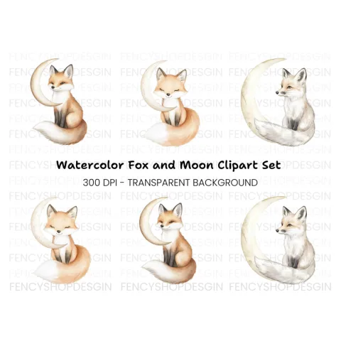 Cute Fox and Moon Clipart Bundle